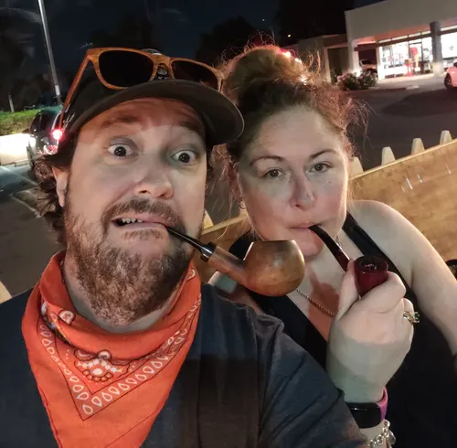 Levi & Anna Smoking Pipes at Casey's Woodshed Patio