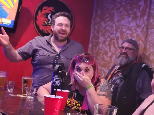 Kat takes her first shot of Malort @ Jupes!