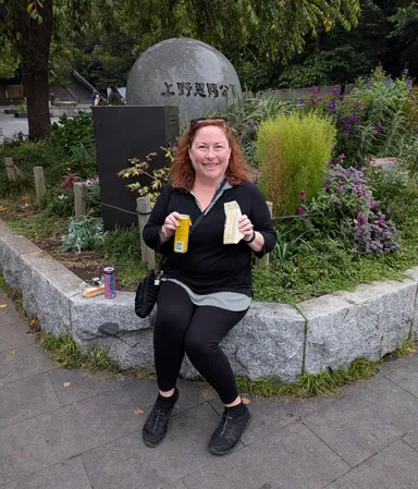 Anna with an egg sando in Ueno Park