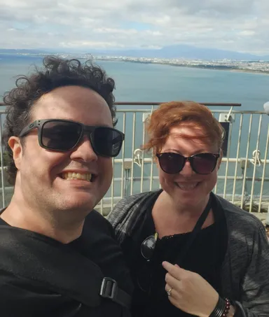 Selfie from the Candle on Enoshima Island, Mt. Fuji in the background.
