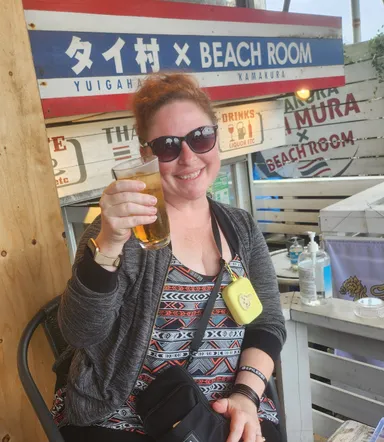 Anna with a drink at the Beach Room.