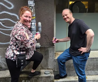 Anna & James with penis graffiti