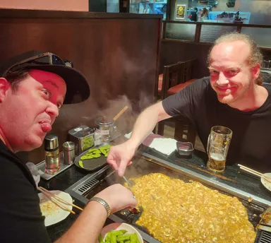 Levi & James mixing the monjayaki