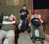 Potter, Levi, & Tierney smoking Cuban cigars on the patio